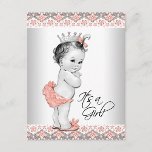 Vintage Coral und Graue Girl Dusche Einladung