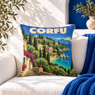 Vintage Corfu Griechenland Reiseplakat Wurfkissen Kissen