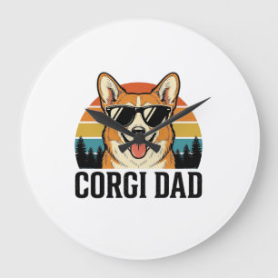 Vintage Corgi Dad Gravur Hunde Liebhaber Shirt Des Große Wanduhr