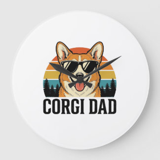 Vintage Corgi Dad Gravur Hunde Liebhaber Shirt Des Große Wanduhr