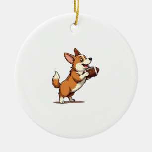 Vintage-Corgi-Fußball-Hund-Illustration Retro-Spor Keramik Ornament