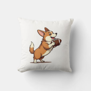 Vintage-Corgi-Fußball-Hund-Illustration Retro-Spor Kissen