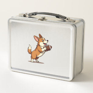 Vintage-Corgi-Fußball-Hund-Illustration Retro-Spor Metall Brotdose