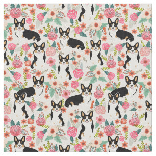 Vintage Corgi-Hund-Blütencreme Stoff