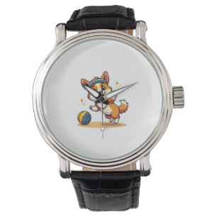 Vintage Corgi Volleyball Hund Vektor Illustration Armbanduhr