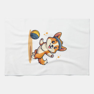 Vintage-Corgi-Volleyball-Hund-Vektor-Illustration  Geschirrtuch