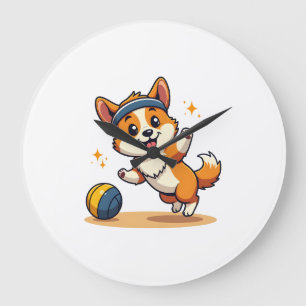 Vintage Corgi Volleyball Hund Vektor Illustration  Große Wanduhr