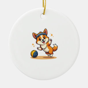 Vintage Corgi Volleyball Hund Vektor Illustration  Keramik Ornament