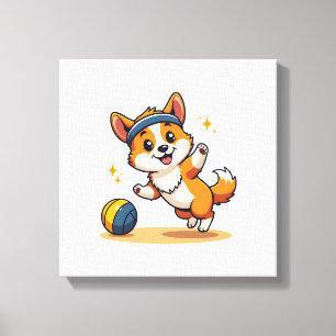 Vintage Corgi Volleyball Hund Vektor Illustration  Leinwanddruck
