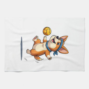 Vintage-Corgi-Volleyball-Illustration Süßer Hund A Geschirrtuch
