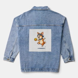 Vintage-Corgi-Volleyball-Illustration Süßer Hund A Jeansjacke