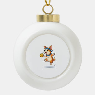 Vintage-Corgi-Volleyball-Illustration Süßer Hund A Keramik Kugel-Ornament
