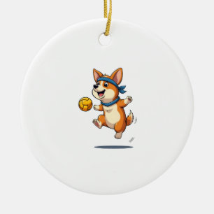 Vintage-Corgi-Volleyball-Illustration Süßer Hund A Keramik Ornament
