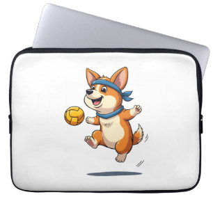 Vintage-Corgi-Volleyball-Illustration Süßer Hund A Laptopschutzhülle