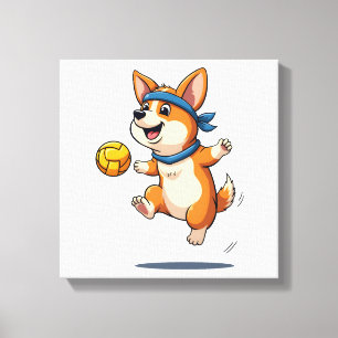 Vintage-Corgi-Volleyball-Illustration Süßer Hund A Leinwanddruck