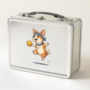 Vintage-Corgi-Volleyball-Illustration Süßer Hund A Metall Brotdose