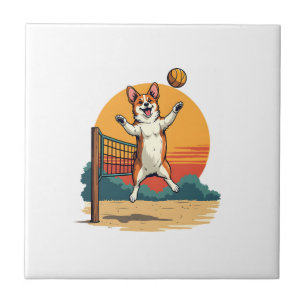 Vintage Corgi Volleyball Retro-Sonnenuntergang Vek Fliese