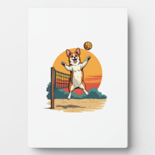 Vintage Corgi Volleyball Retro Sonnenuntergang Vek Fotoplatte