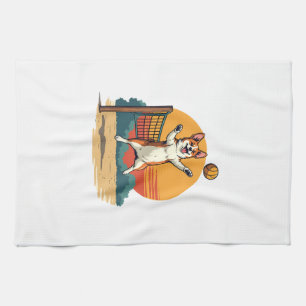 Vintage Corgi Volleyball Retro Sonnenuntergang Vek Geschirrtuch