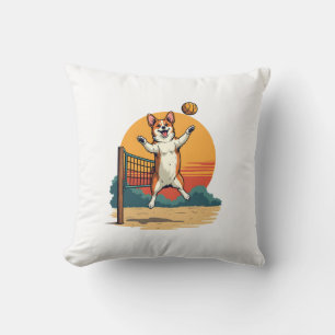 Vintage Corgi Volleyball Retro-Sonnenuntergang Vek Kissen