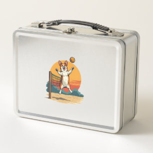 Vintage Corgi Volleyball Retro Sonnenuntergang Vek Metall Brotdose