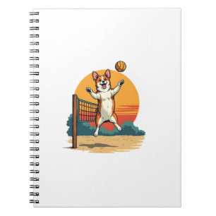 Vintage Corgi Volleyball Retro Sonnenuntergang Vek Notizblock