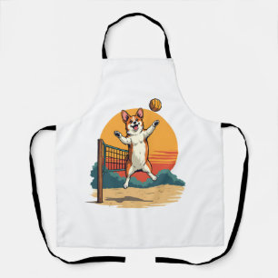 Vintage Corgi Volleyball Retro-Sonnenuntergang Vek Schürze