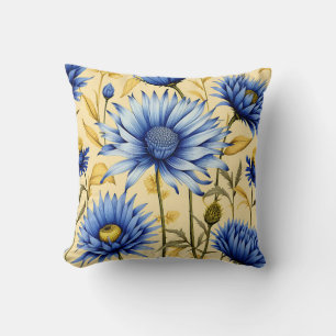 Vintage Cornflower Blau und Gelbe Blüte Kissen
