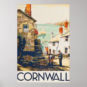 Vintage Cornwall Reiseplakat Druck, Küste Poster
