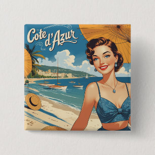 Vintage Cote D'Azur Beach Girl Button
