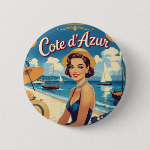 Vintage Cote D'Azur Beach Girl Button