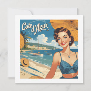 Vintage Cote D'Azur Beach Girl Card