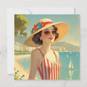 Vintage Cote D'Azur Beach Girl Feiertagskarte