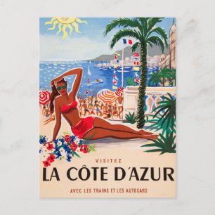 Vintage Cote D'Azur Beach Girl Feiertagspostkarte