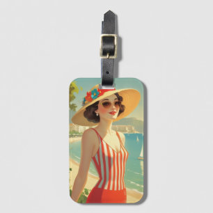 Vintage Cote D'Azur Beach Girl Gepäckanhänger