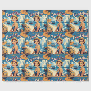 Vintage Cote D'Azur Beach Girl Geschenkpapier