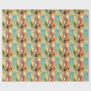 Vintage Cote D'Azur Beach Girl Geschenkpapier