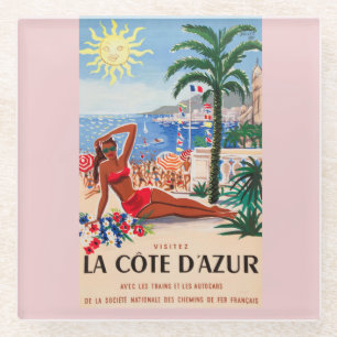 Vintage Cote D'Azur Beach Girl Glasuntersetzer