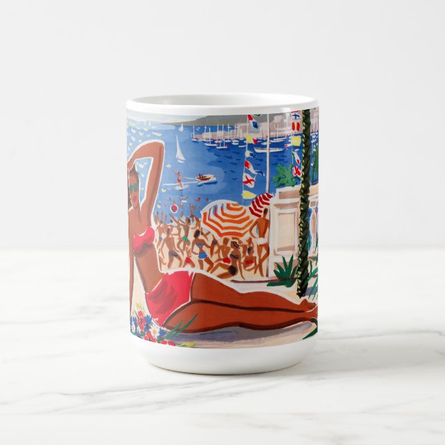 Vintage Cote D'Azur Beach Girl Kaffeetasse (Mittel)