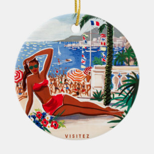 Vintage Cote D'Azur Beach Girl Keramik Ornament