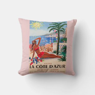 Vintage Cote D'Azur Beach Girl Kissen