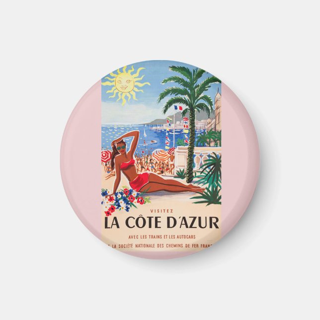 Vintage Cote D'Azur Beach Girl Magnet (Vorne)
