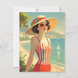 Vintage Cote D'Azur Beach Girl Postkarte