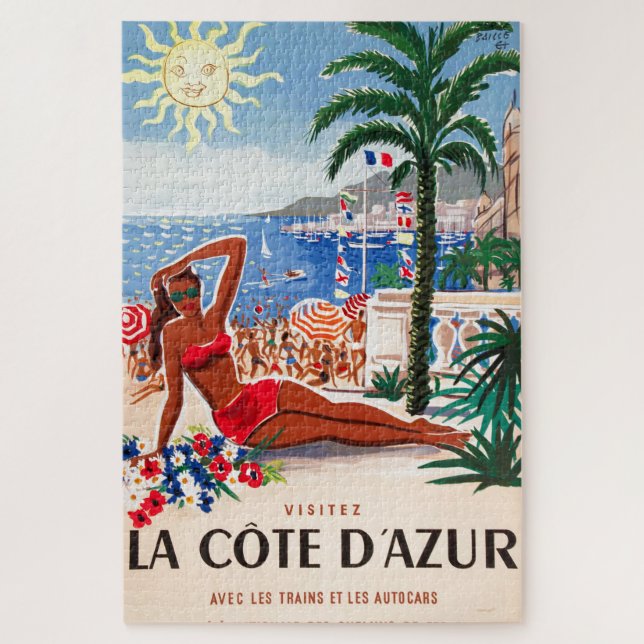 Vintage Côte d'Azur Beach Girl Puzzle (Vertikal)