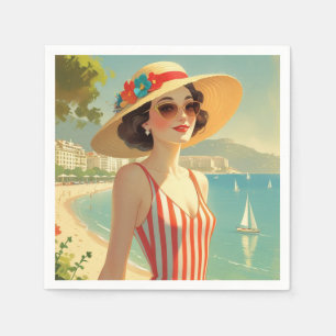 Vintage Cote D'Azur Beach Girl Serviette