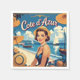 Vintage Cote D'Azur Beach Girl Serviette