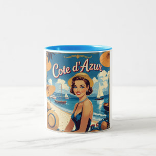 Vintage Cote D'Azur Beach Girl Zweifarbige Tasse