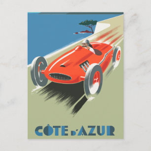 Vintage Cote d'Azur Frankreich Rennwagen Postkarte