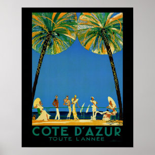 Vintage Côte d'Azur ganzjährig französisches Reise Poster