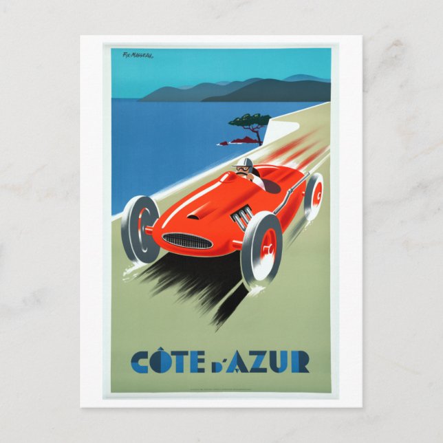 Vintage Côte d'Azur Riviera Racing Reisen P Postkarte (Vorderseite)